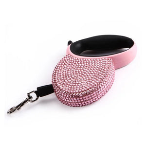 Pet Retractable Leash With Rhinestone Bling Crystal Cat Puppy Dog Lead  Pink Blue 3M Flat Line Drop Shipping