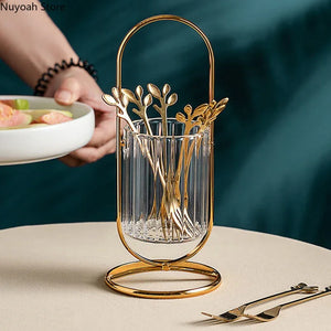 Household Gold Frame Fork Storage Stainless Steel Small Spoon Chopstick Storage Box Dining Table Kitchen Home Decoration