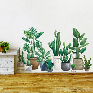 [shijuekongjian] Green Plant Wall Stickers Decor DIY Potted Culture Mural Decals for Living Room Bedroom Kitchen Home Decoration